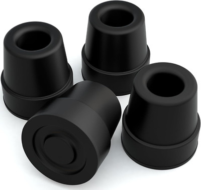 Quad Cane Tips (Set of 4) - Heavy Duty 1/2 Inch Replacement Rubber Foot - Black