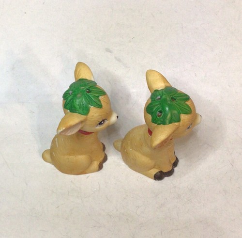 JSNY Deer Fawn Reindeer Salt Pepper Shakers Leaves On Head 3 3/8 Inch Bisque - Picture 5 of 12