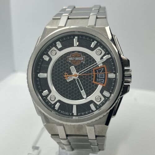 Bulova Harley Davidson Men's Silver Steel 45mm Black Dial Watch 78B180