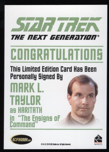 2010 Rittenhouse Star Trek TNG MARK L. TAYLOR as "Haritath" on card Auto - Picture 2 of 2