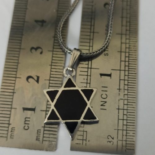 Men's Silver Star of David Necklace Vintage Black Enamel Patina Foxtail 925 Gift - Picture 12 of 16