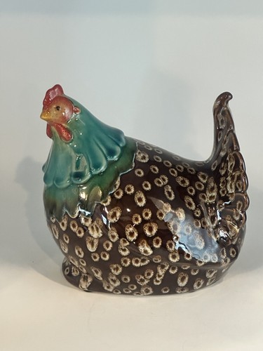 Figura di gallina seduta in ceramica smaltata a grandezza naturale decorazione interno esterno - Foto 3 di 16