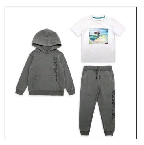 Hang Ten Boy's 3 Pcs Hoodie, Jogger & Short Sleeve T-shirt Size 5  Smoked Pearl - Picture 1 of 4