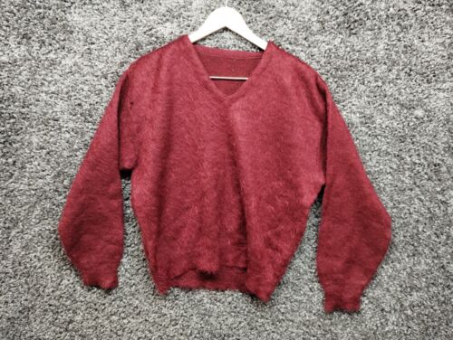 * Vintage Mohair Sweater Women Large Maroon V Nec… - image 1