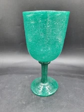 1 MCM Sequso Green Murano Pulegoso Goblet Wine Glass Art 5.75" Italy Primative 