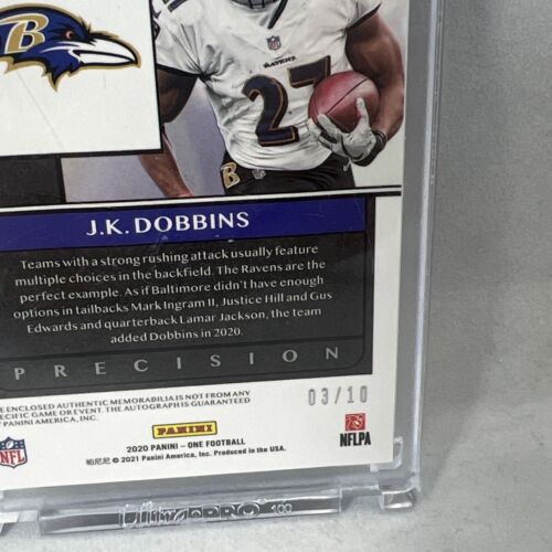 2020 Panini One #312 J.K. DOBBINS RPA RC Ravens Logo Patch Auto #3/10 Precision - Picture 10 of 11