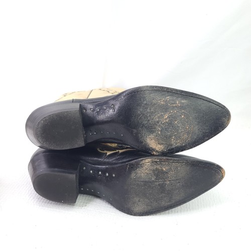 Vintage Tony Lama Western Boots Tank Black Leather Pull On Cowboy Shoes Sz 6.5 M - Picture 7 of 10