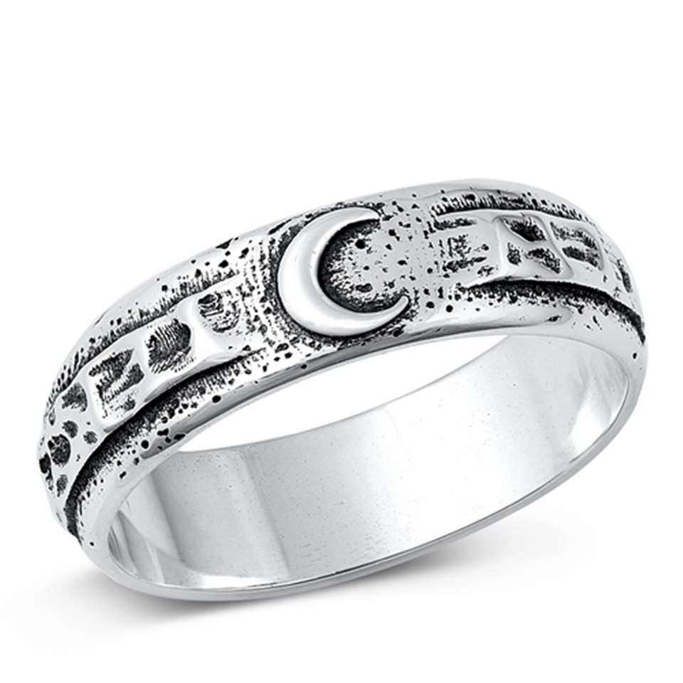Aztec Half Moon Ring 925 Sterling Silver 5.8mm Size 5-10 Oxidize Finish ...