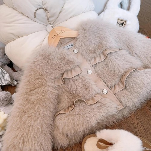 New Girl Faux Fur Loose Coat Autumn Winter Thick Round Collar Warm Outerwear - Picture 9 of 10
