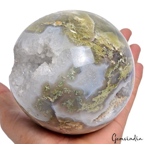 1.8 Kilo Natural Dendrite Moss Agate Druzy Geode Crystal Mineral Gem Sphere/Ball - Picture 3 of 5