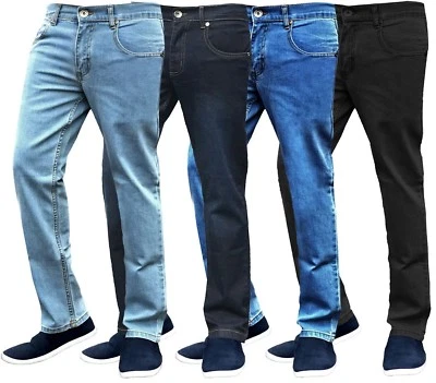 Mens Slim Fit Stretch Jeans Basic Denim Trouser Stylish Casual Pants Short Long