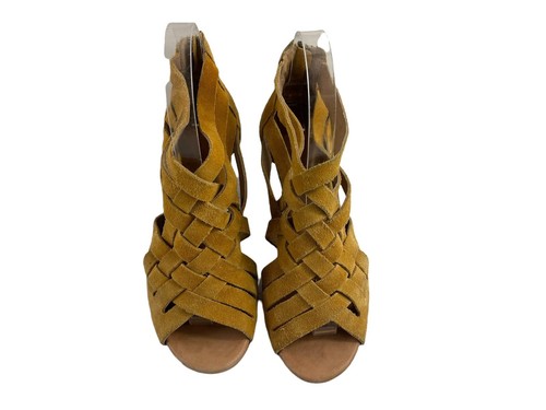 Corso Como Heels Women 7 M Shoes Mustard Yellow Suede Strappy Caged Zip Pumps - Picture 4 of 12