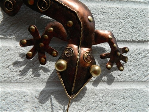 Metall Gecko Garten Ornament Geckos Eidechse Wandbild hängend - einzeln - Bronze - Bild 3 von 4