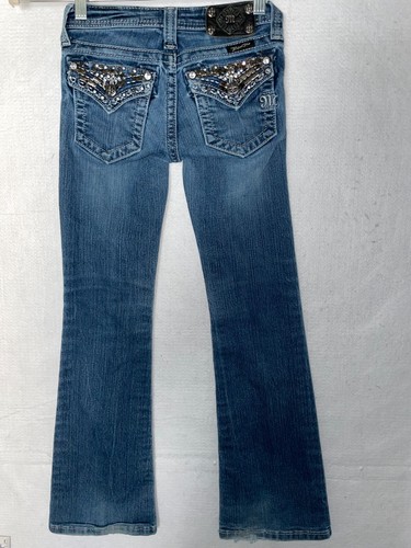 Miss Me size 10 Girls jeans blue Denim boot cut flap pocket jewels