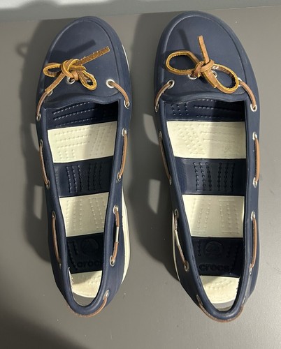 Crocs Beach Line Bootsschuhe Damengröße 8 marineblau weiß Slipper Halbschuh maritim - Bild 8 von 9