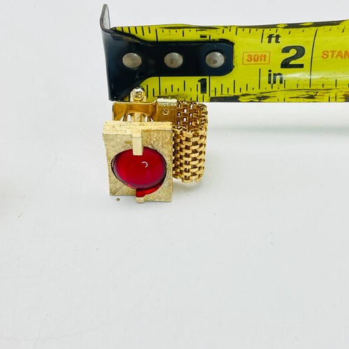 Vintage Gold Tone Cufflinks Lot of 2 Red Bead Mesh Foldover and Large Filigree - Picture 3 of 7