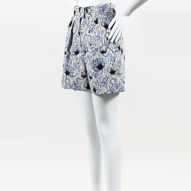 Bottega Veneta bluee & Cream Cotton Floral Print High Waist Shorts SZ 38 Bottega Veneta bluee & Cream Cotton Floral Print High Waist Shorts SZ 38