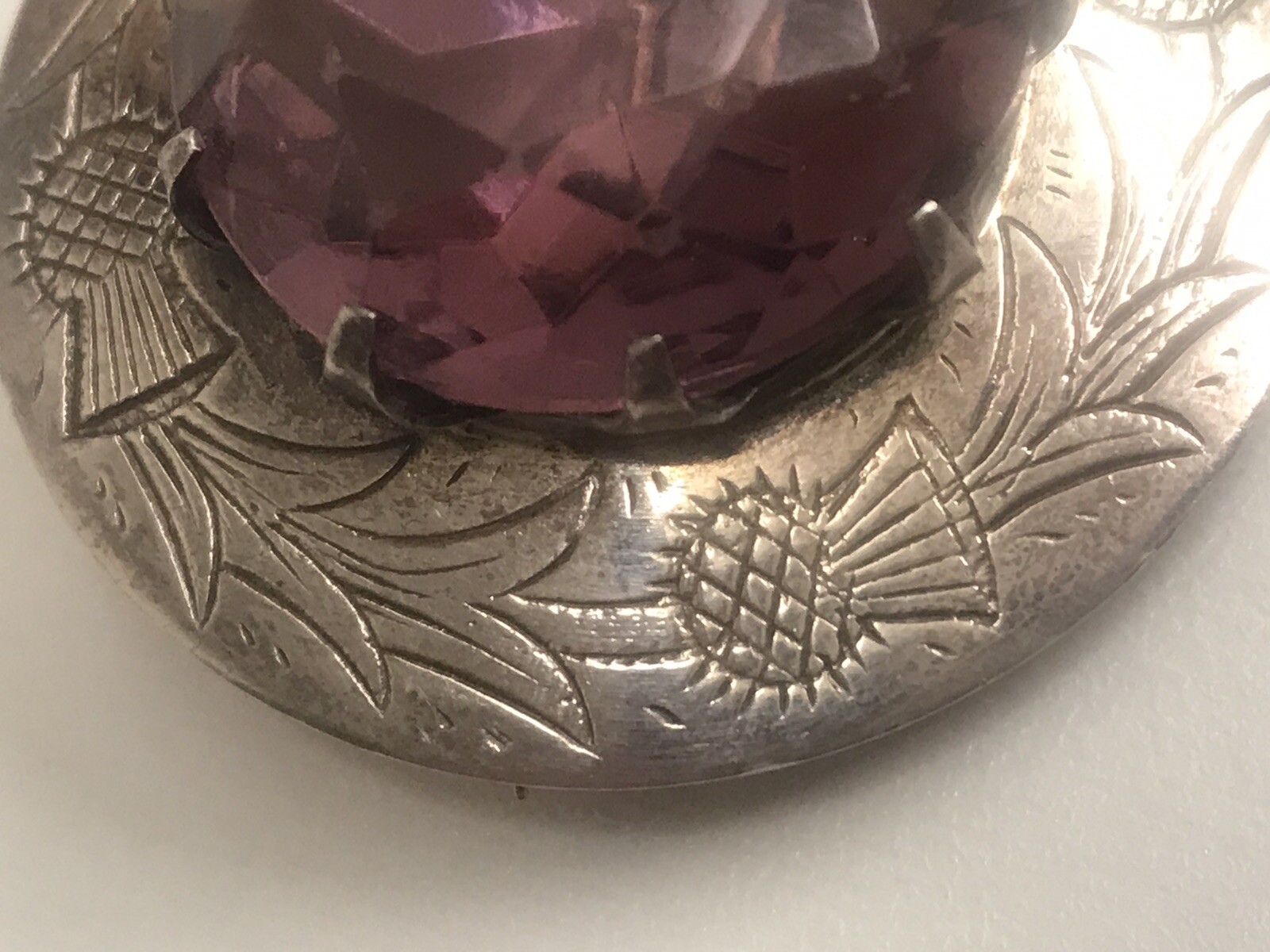 Photo 7 of Vintage Sterling Silver brooch with large purple Paste Stone scottish, BR48