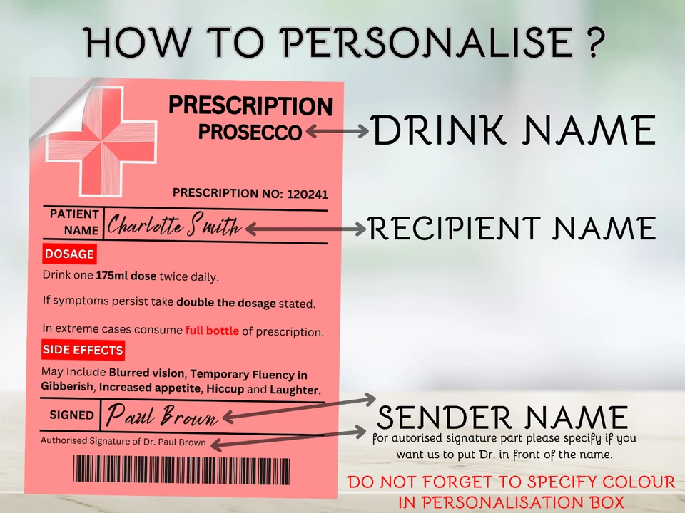 Etiqueta de cualquier bebida con receta personalizada - cumpleaños, Pascua, novedad regalo divertido Foto 2 de 3