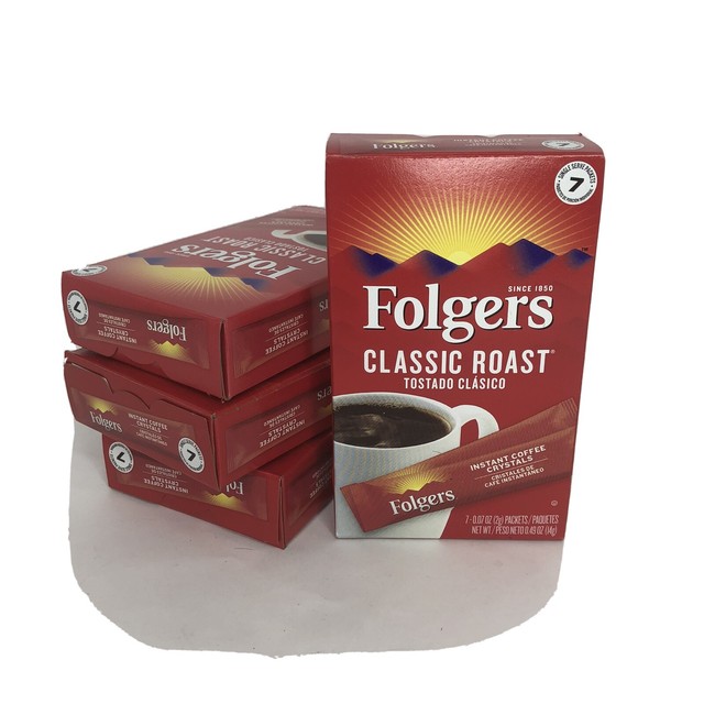 NIP FOLGERS INSTANT COFFEE 7 SINGLE SERVE PACKETS CLASSIC ROAST