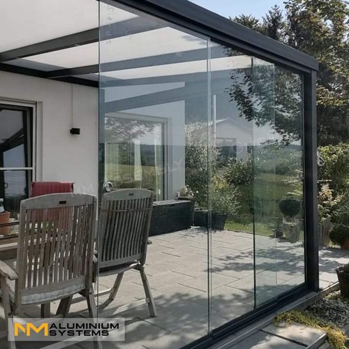 Glasschiebewand Aluminium Glaswand Glasschiebetür Terrasse Windschutz 2,4 x 2,2m - Bild 16 von 24