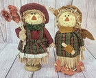 Straw Felt Scarecrows Set of 2 Fall Autumn Seasonal Rustic Halloween Decor 12"