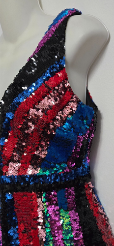 Vestido Corto AKIRA Multicolor Lentejuelas Talla S Cóctel Cuello en V Tanga Sin Mangas - Imagen 4 de 19