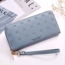 Womens Large Capacity Wallet Phone Bag Card Holder Zipper Purse w/Wristlet Strap