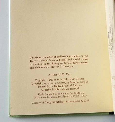 SIGNED A Hole is to Dig by Ruth Krauss Maurice Sendak 1952 1st Edition Later Ptg - Picture 6 of 6