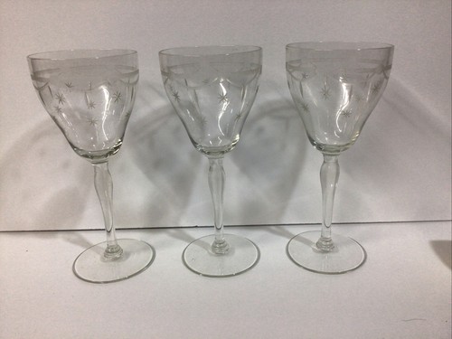 Crystal Water Goblet Wine Stem Cut 8 Pt Stars Straight Stem Elegant. SET OF 3 - Picture 1 of 6
