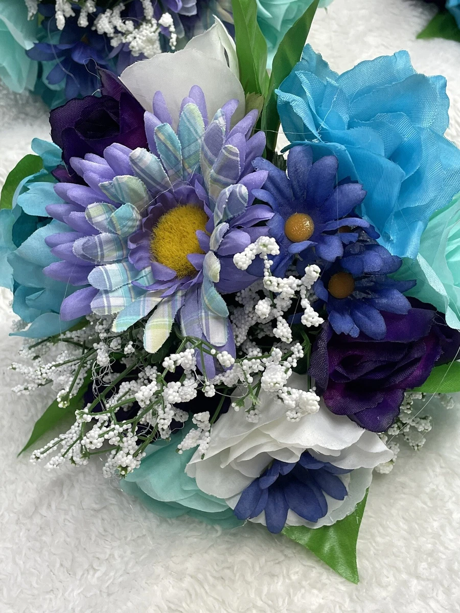 Purple Turquoise Teal Wedding Flowers Pkg 6 Bouquet Decorations Accessories  Plus