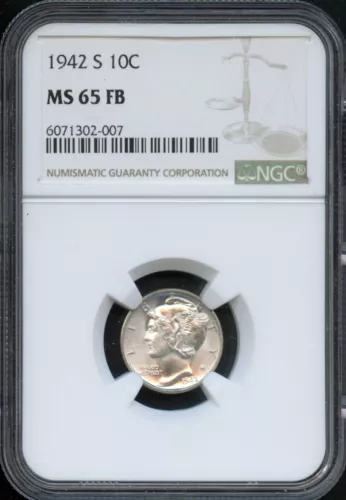 NGC - Mercury Dime - 10c - 1942 S - MS -65 - FB