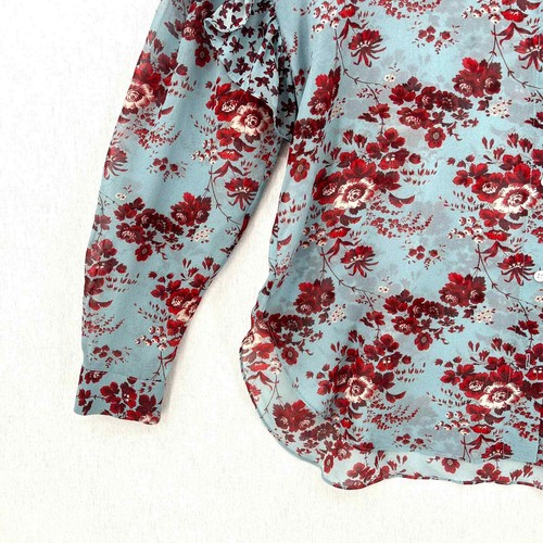 ROBERT RODRIGUEZ Shirt Womens 0 Blue Silk Oversized Chiffon Ruffle Blouse Floral - Picture 9 of 16