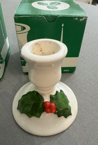 3 Vintage Lillian Vernon Earthenware Christmas Candlestick Holders Hand-Painted - Picture 2 of 10