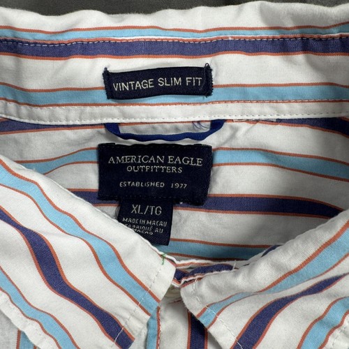 American Eagle "Vintage Slim Fit" Long Sleeve Button-Up Pocket Shirt Stripe XL - Picture 3 of 6