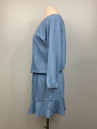 Soft Joie Arryn B Vintage Chambray 3/4 Sleeve Drop Waist Dress Light Wash Size S - Picture 3 of 7