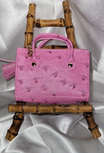 Bolso de cuero de avestruz sintético de lujo encanto llavero monedero rosa con borla... - Imagen 2 de 6