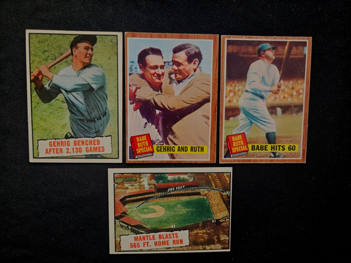 1961 1962 Topps Mickey Mantle Babe Ruth Lou Gehrig Baseball Lot 4 Yankees NICE! - Picture 11 of 11