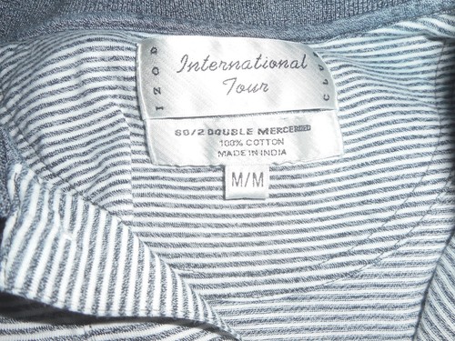 Izod Polo Shirt Club International Tour Men's M Short Sleeve Gray & White EUC - Picture 2 of 2