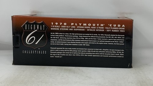 1/18 HIGHWAY 61 1970 PLYMOUTH HEMI ‘CUDA RARE GREEN NIB - Picture 3 of 4