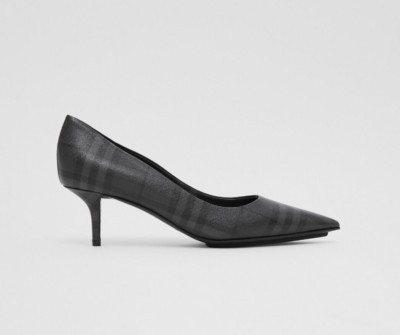 Burberry - Court Shoes- Grey Check Plaid Leather Heel Pointed Pumps UK3 / EU36