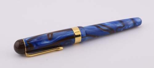 Bexley BX802 Fountain Pen (M) Medium Nib in Blue/Brown Marble w/ Gold Trim - Picture 13 of 24