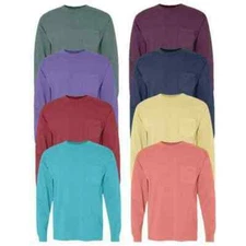 Comfort Colors 4410 "3 Pack" of Garment Dyed Long Sleeve Crew Neck Pocket TEES!