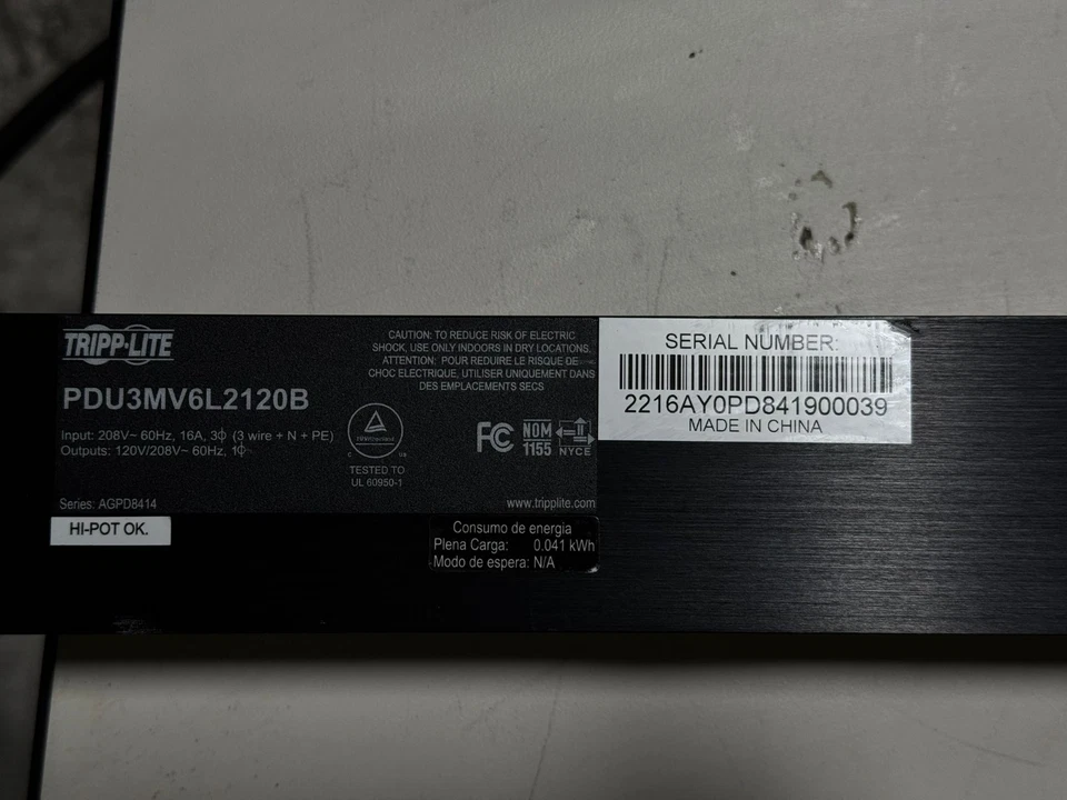 Eaton PDU3MV6L2120B EATON TRIPP LITE SERIES 5.7KW 3-PHASE LOCAL METERED PDU, 208 - Image 3 of 3