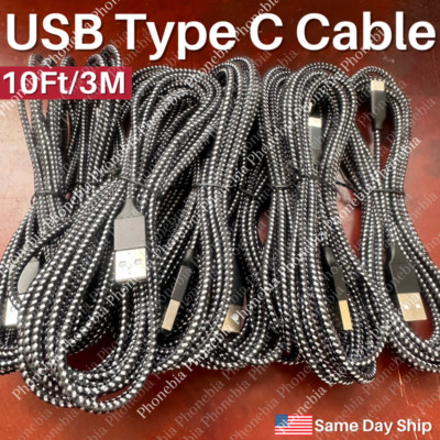 1-100X Lot 10ft USB Type C Fast Charger Cable Charging Cord For Samsung Android