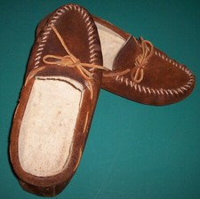 Women's Dark Brown Leather Moccasin Slippers Size 7 M Flat Heel