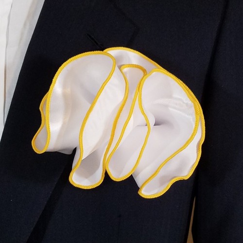 NEW - Men's White Satin 2-in-1 Pouf Round Pocket Square - More Colors - Picture 68 of 71