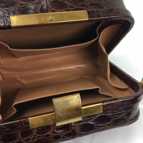 VINTAGE 40s 50s PURSE Top Handle BAG by Miller Penn Brown Alligator Bag (r) - Picture 3 of 7