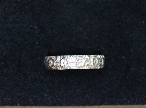 Sterling Silver Ring .925 Floral 5mm band Size 8 Wedding Promise Unisex Handmade - Picture 6 of 8