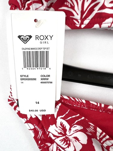 Roxy Girl’s Red White Floral Two Piece Bikini Swimsuit Set Size 14 - Picture 3 of 3
